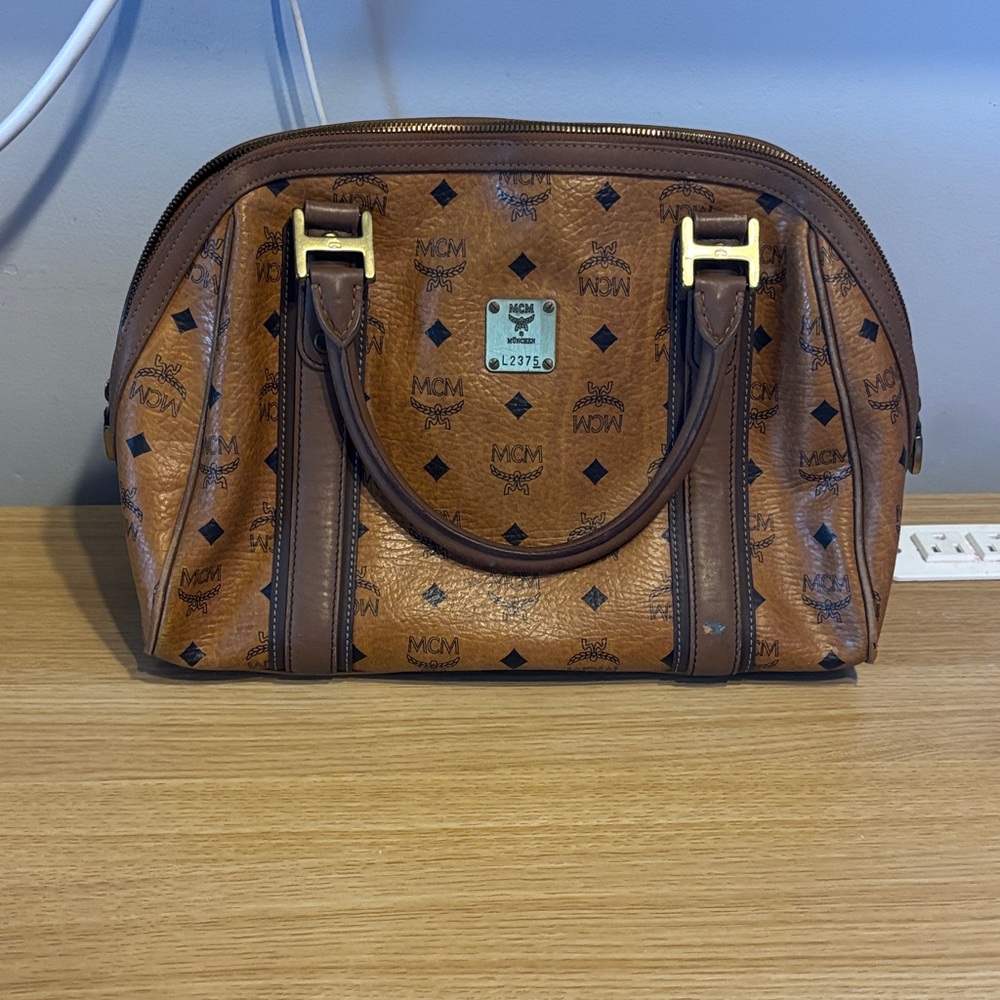 MCM Vintage Cogniac Brown Leather Satchel Bag